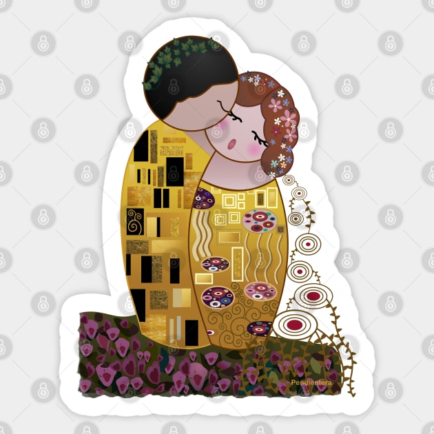 Kokeshis The kiss of Klimt Sticker by Pendientera